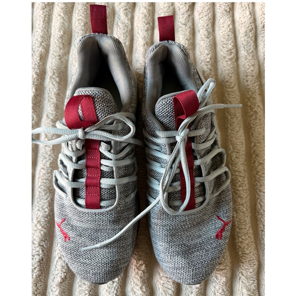 Puma Axelion Grey Red Knit Running Training Shoes 191425-01 Mens 7